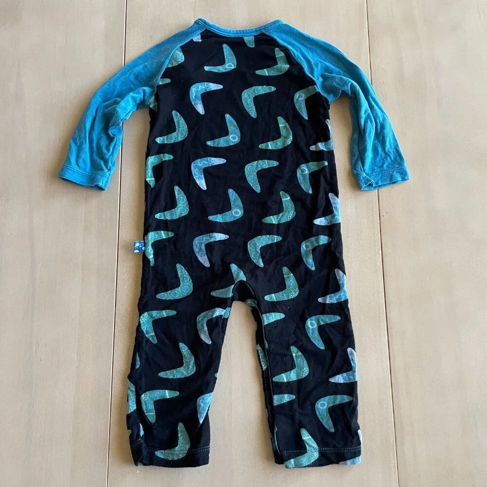 KicKee Pants Bamboo Little Boys Print Coverall‎ w/ Snaps, Midnight Boomerang